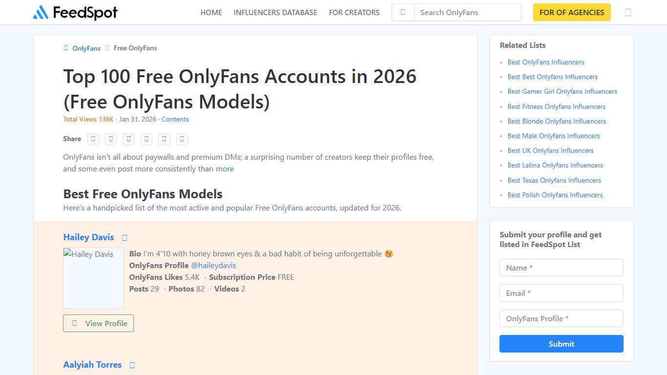Top 100 Free OnlyFans Accounts in 2026 (Free OnlyFans Models)